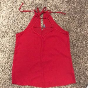 Red lace up front Charlotte Russe top.